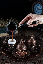 DEMMEX Turkish Greek Arabic Coffee Making and Serving Full Set with Cups Saucers Lids Sugar Bowl Tray and Copper Coffee Pot, 12 Pcs - Image 4