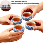 Blue and White Porcelain Tea Set, 8.5 oz Teapot with 4 Cups - Image 6