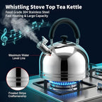 6.3QT Whistling Tea Kettle for Stove Top, 304 Stainless Steel Tea Kettles - Image 3