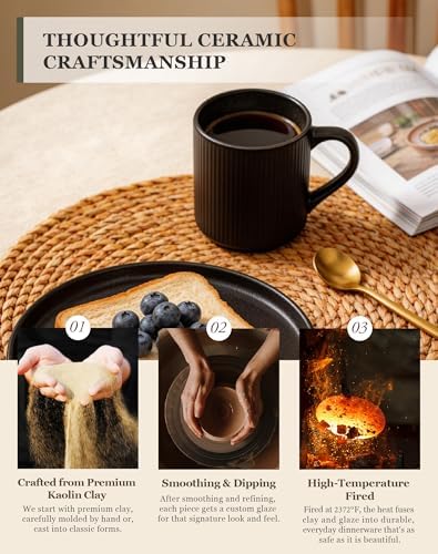 OTAGO Coffee Mugs for 6, 12 oz Mug Set, Unique Handcrafted Reactive Glaze Porcelain Coffee Mugs with Handles, Matte Ceramic Cups for Coffee, Tea, Cocoa & Milk, Black - Image 6