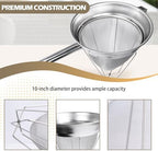 10" Chinois Strainer,18/8 Stainless Steel Conical Fine Mesh Bouillon Sieve - Image 3