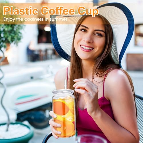 Blushtier 20 Acrylic Mason Jars with Lids and Straws 16 oz Drinking Plastic Tumbler with Straw Iced Coffee Cups Water Bottles Mugs for Wedding Party Favor Water Milk Beer Juice Beverage (Clear) - Image 5