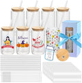 16oz Clear Sublimation Glass Tumbler with Bamboo Lid & Straw, 8-Pack by MAFYE