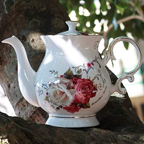 European Style Ceramic Flower Teapot Coffee Pot Water Pot Porcelain Gift Large 5.5 Cups (1, Rose) - Image 3