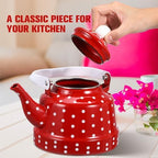 DOITOOL Enamel Teapot Cast Iron Stovetop Tea Kettle Red Vintage Tea Kettle for Boiling Water Kitchen Pot for Home Entertaining Housewarming Gift 8.26 X 8.26 X 3.14 in - Image 7