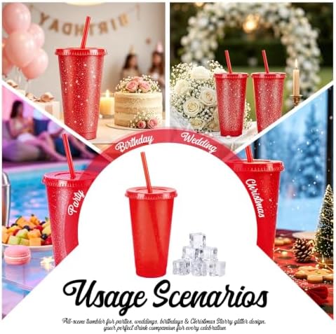 24 Pcs Red Tumblers with Straw & Lid - 24oz Coffee Cups - Image 5