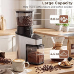 Conical Burr Coffee Grinder, Electric Espresso Machine w/ 60 Grind Settings, 1-8 Cups Capacity & 1-60s Timer, Brush & Tong, Anti-Static, Stainless Steel Coffee Bean Grinder for Home Office - Image 5