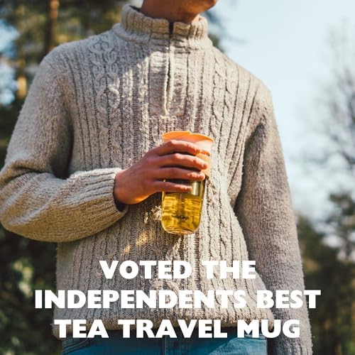 Large Travel Mug Loose Tea Infuser - Detachable Tea Strainer with Spill Proof Lid - 18oz/530ml BPA-Free Reusable Glass Travel Coffee Cup with Cork Band (Gray and Blue, 18oz) - Image 4