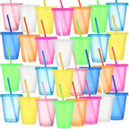Sieral 30 Pack Reusable Plastic Cups with Lids Straws,Clear Multicolor by Sieral