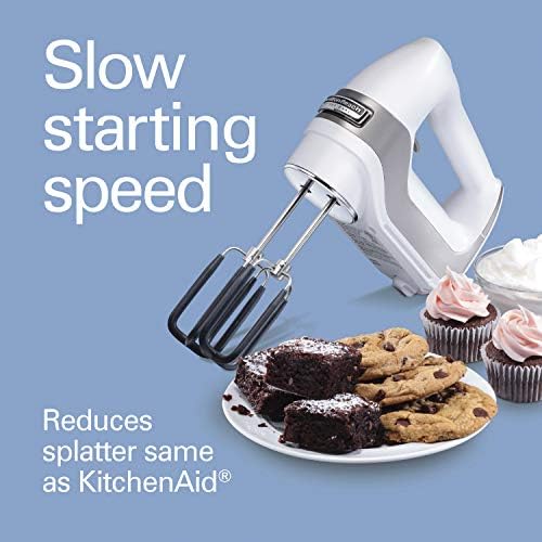 Hamilton Beach Professional 7-Speed Digital Electric Hand Mixer with High-Performance DC Motor, Slow Start, Snap-On Storage Case, SoftScrape Beaters, Whisk, Dough Hooks, White (62656) - Image 3