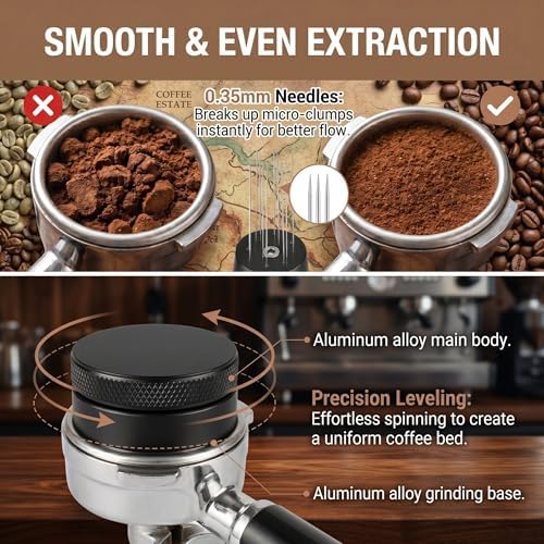 51mm Espresso Accessories Kit – 26PCS Tamping Station, Tamper, WDT Tool, Distributor, Dosing Funnel, Puck Screen, Air Duster, Stirrer, Stencils, Brush & Latte Art Pen - Image 5