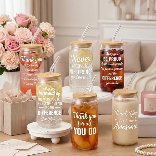 Glass Cups with Lids and Straws, 6Pack, 16oz Inspirational Awesome - Image 5