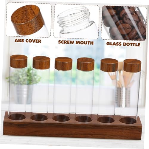 Coffee Bean Storage Tubes with Wooden Stand, 6 Glass Jars - Image 3