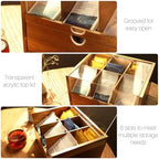 HTB Acacia Wood Tea Organizer 2 Tier with Drawer,Large Capacity - Image 4