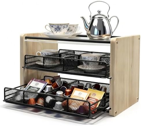 3-Tier Wooden Tea Bag Organizer & Storage Station with 16 Compartments Tea Bag Holder for Kitchen Countertop, Office, Tea Station by ULIKEUS