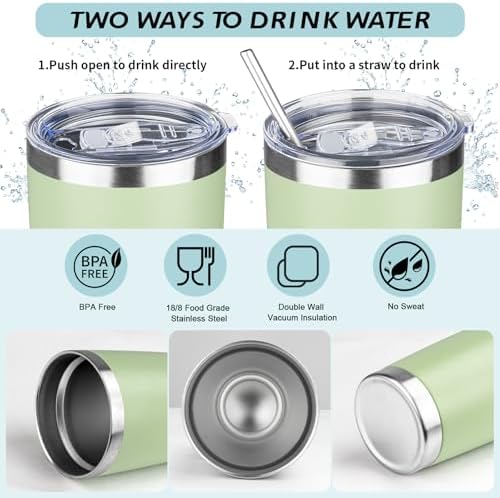 20oz Tumbler with Straw and Brush, Stainless Steel Vacuum Insulated tumbler, Double Wall Insulated Coffee Tumbler for Outdoor, Home, Travel,Office (20 cup-Matcha Green,4pcs) - Image 3