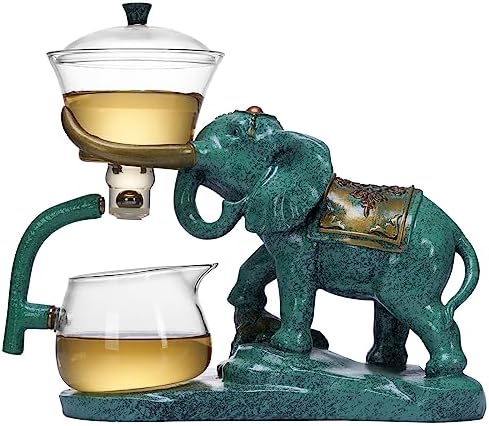 Heat-resistant Kungfu Glass Tea Set with Heater Attract Water Diversion Rotating Cover Bowl Lazy Semi-Automatic Glass Teapot (Elephant set) - Image 2