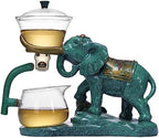 Heat-resistant Kungfu Glass Tea Set with Heater Attract Water Diversion Rotating Cover Bowl Lazy Semi-Automatic Glass Teapot (Elephant set) - Image 2