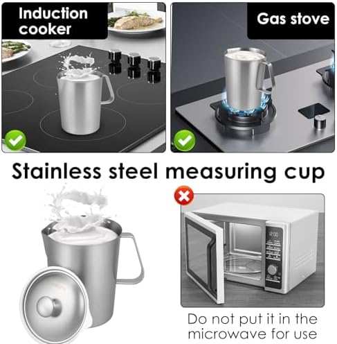 1 Pcs 2L/70 oz Large Stainless Steel Pitcher with Lid, Metal Measuring Cup with Handle & Scales, Wide Mouth Graduated Beakers, Milk Frothing Jug Metal Pitcher for Coffee Latte Art, Hot/Cold Water - Image 5