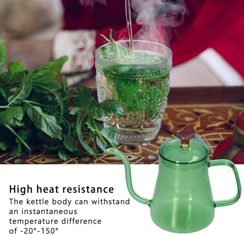 Gooseneck Kettle, Glass Teapot Long Coffee High Borosilicate Spout Glass Coffee Pot Pour over Kettle for Home (Green 350ML) - Image 3