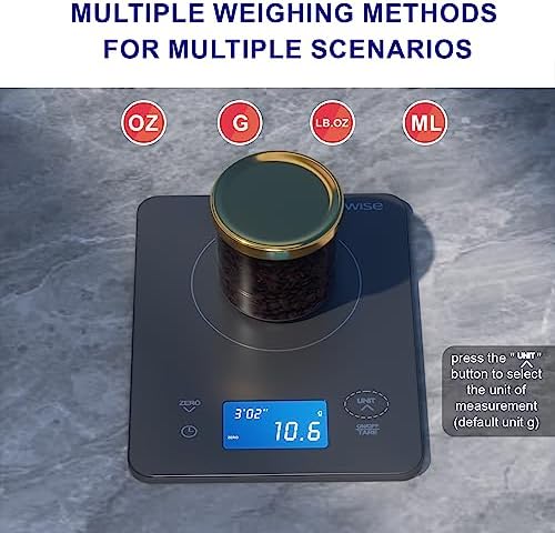 MEGAWISE High Precision 0.1g Coffee/Food Scale with Timer, Dual Power Supply, Waterproof Tempered Glass, 5 Weighing Modes, Professional Coffee Brewing Timer Kitchen - Image 5