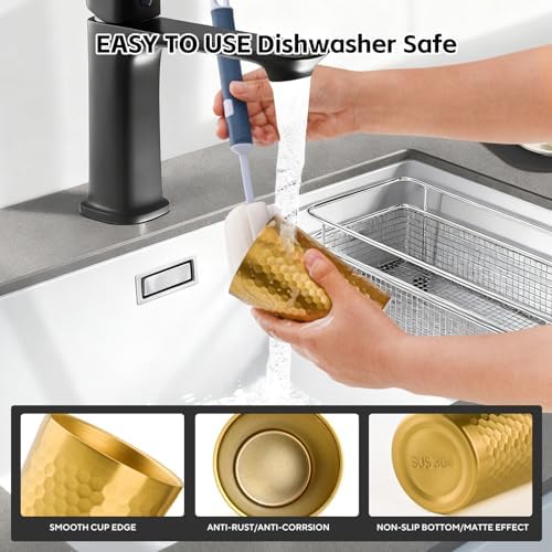 5 Pcs 12 oz Honeycomb Small Metal Cup, Double Wall Vacuum Stainless Steel Insulated Cup, Reusable Camping Cups Unbreakable Indoor Outdoor for Party, Home, Office, BBQ, Gold - Image 6