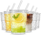 INSETLAN Iced Coffee Cups with Lids and Straws, 13 oz Glass Tumbler by INSETLAN