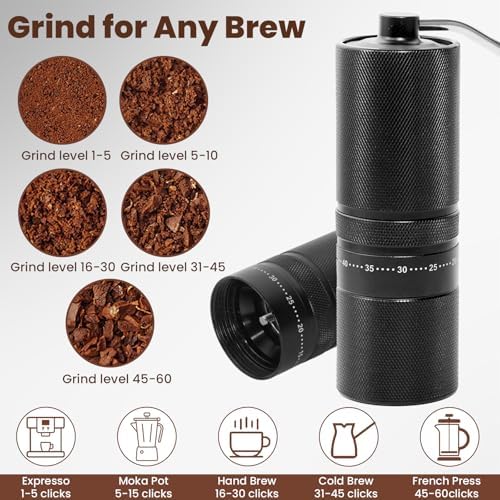 Manual Coffee Grinder with 60 Adjustable Settings, Portable Hand Coffee Bean Mill with 28g Capacity, Stainless Steel Conical Burr Coffee Bean Grinder for French Press, Pour Ove,Gifts for Coffee Lovers - Image 4