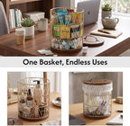 Gold Coffee Pod Holder Geometric V-Shape Wire Storage Basket with Wood Lid - Image 5