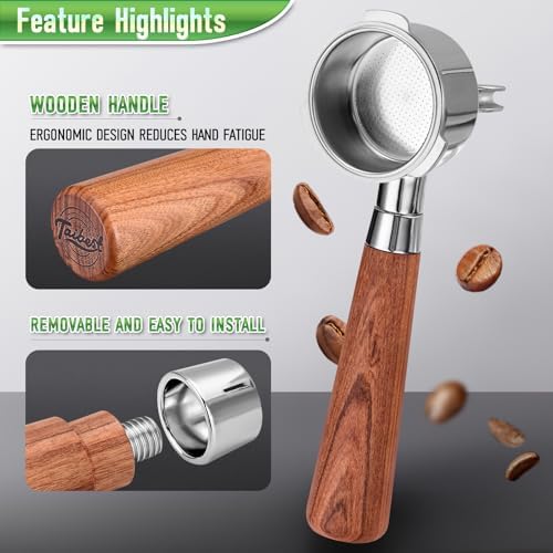 51mm Portafilter for CASABREWS 3700/CM5418, Dual Spout Espresso Handle with Siam Rosewood Grip & 304 Stainless Steel Basket - Image 5