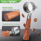51mm Portafilter for CASABREWS 3700/CM5418, Dual Spout Espresso Handle with Siam Rosewood Grip & 304 Stainless Steel Basket - Image 5