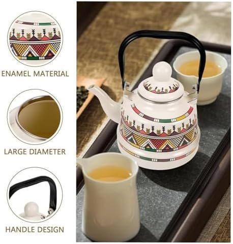 RSBFER Vintage Floral Enamel Tea Kettle - Quick Heating Stovetop Teapot with Cool Touch Porcelain Handle for Hot Water, No Whistling,White,2.5L - Image 3