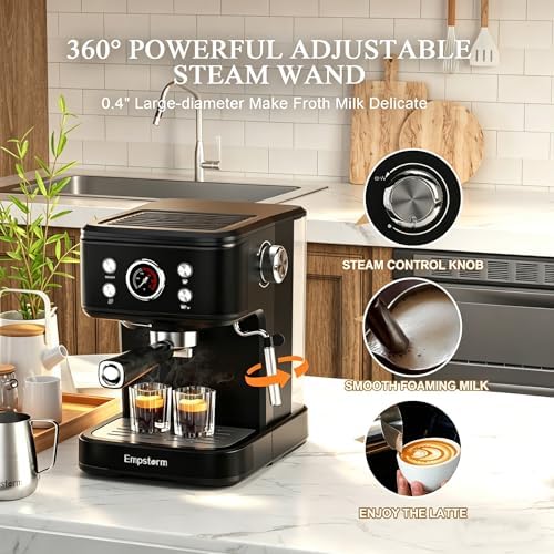 Empstorm 04E 20 Bar Espresso Machine with Milk Frother Steam 1100W Black - Image 5