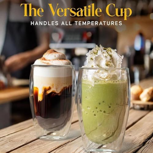 DOPUDO 17oz Double Wall Glass Coffee Mugs Set of 4, Insulated Coffee Mug, Clear Borosilicate Glass Coffee Cups for Cappuccino, Tea, Lightweight and Microwave Safe - Image 2