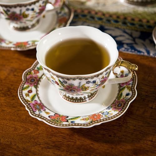 ACMLIFE Fine Bone China Tea Set, 13-Piece English Tea Set for Adults, Afternoon Tea Sets for Women Tea Party or Gift Giving, Pink and Gold - Image 4