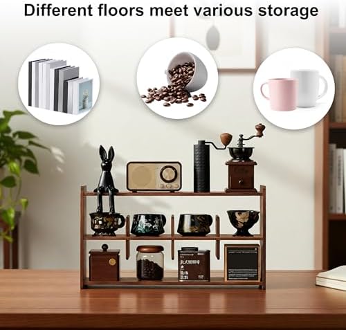 Coffee Cup Holder for Countertop Walnut Wood Coffee Mugs Holder for Kitchen Mug Display Rack (3-Tier Walnut wood A) - Image 3