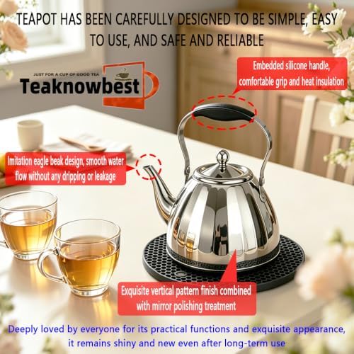 1500ml/50oz Small Teapot, Stainless Steel Tea Pot With Infuser - Image 6