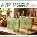 Wiwiqing 12 Set 16oz Vintage Tumbler with Lid and Straw Bulk, Green - Image 5