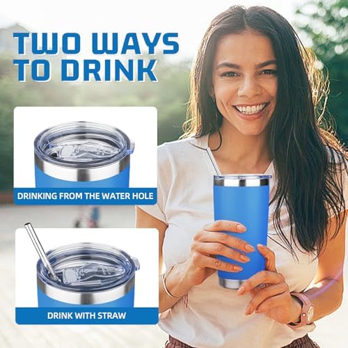 20 oz Tumbler with Lids and Straws, Stainless Steel Insulated Travel Coffee Mug, Double Wall Vacuum Insulated Tumblers, Powder Coated Coffee Tumbler for Cold & Hot Drinks (Sea Blue, 4 Pack) - Image 4