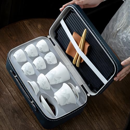 ICHAG 14-Piece Chinese Gongfu Tea Set, Yangzhi Jade Porcelain Gaiwan Tea Set with Anti-Mold Resin Tray & Color-Changing Tea Pet, Portable Travel Kit for Home, Office, Camping, Gift for Tea Lovers - Image 5