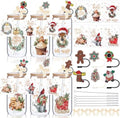 Vesici 6 Set Christmas Glasses Cups 16 oz Xmas Drink Cup with Lid Straw and Stopper Can Shaped Beer Tumbler Christmas Appreciation Gifts with Cards and Bow for Women Birthday Party Favor(Vintage) by Vesici