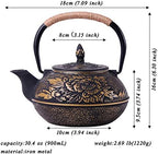 tetsubin Cast iron Tea Kettle workshop Healthy japanese flower pattern Teapot with Stainless Steel Infuser（30.4oz） - Image 2