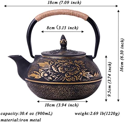 tetsubin cast iron Tea Kettle workshop Healthy japanese flower pattern Teapot with Stainless Steel Infuser（30.4oz） - Image 2