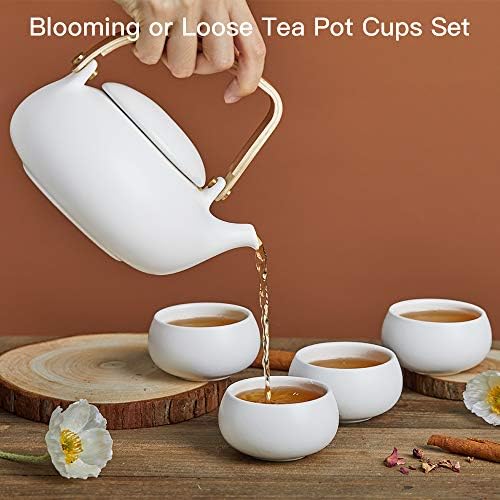 ZENS Japanese Tea Set with 4 Cups, 27oz Ceramic Infuser Pot for Loose Tea - Image 2