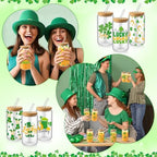 6 Pcs St Patrick's Day Glass Cups Shamrock Tumbler with Bamboo Lids and Straws 16 oz Irish Lucky Clover Reusable Can Shaped Drinking Glasses Bulk for St Patrick's Day Party Supplies - Image 5