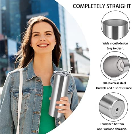 16 Pack 20 Oz Straight Skinny Tumblers,Individually Gift Boxed Stainless Steel Slim Skinny Tumbler Set Bulk, 20 Oz Insulated Slim Thin Travel Tumbler Cup for Diy, Silver - Image 4