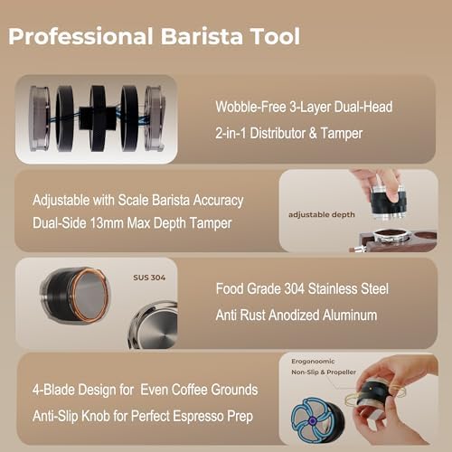 51mm Coffee Distributor and Tamper, Dual Head Espresso Leveler Fits 51mm Portafilter for Barista Express, Stainless Steel Espresso Distribution Tool - Image 2