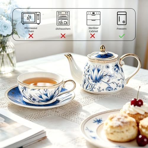 KAMMAK Tea for One Set, Ceramic Teapot, Bone China Tea Set, Cup and Saucer - Image 6