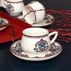 KARACA Nakkas Turkish Coffee Cup Set of 6, (12 Piece) White Cups with Saucers - 3.3 fl oz Small Porcelain Espresso Set - Ideal for Serving Greek, Arabic Coffee - Image 5