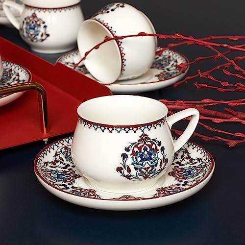 KARACA Nakkas Turkish Coffee Cup Set of 6, (12 Piece) White Cups with Saucers - 3.3 fl oz Small Porcelain Espresso Set - Ideal for Serving Greek, Arabic Coffee - Image 5